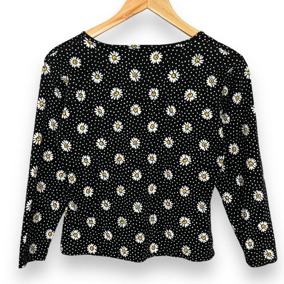 Vintage 90s Daisy T-Shirt Petite Small‎ Black Retro Twee Floral Knit 100% Cotton - Picture 2 of 11
